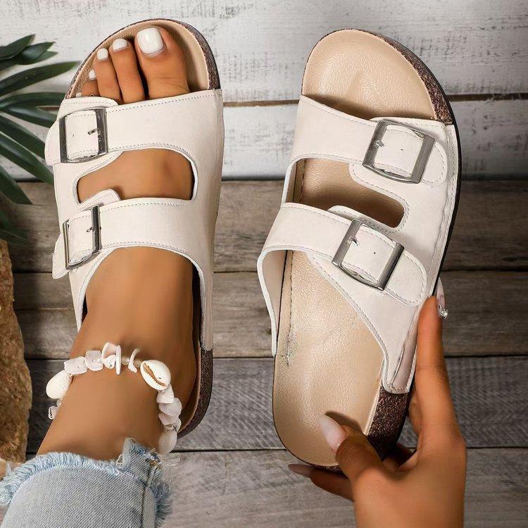 

Повседневная пряжка для ремня на плоской подошве, крутые шлепанцы, женские летние новые шлепанцы для пляжа 43