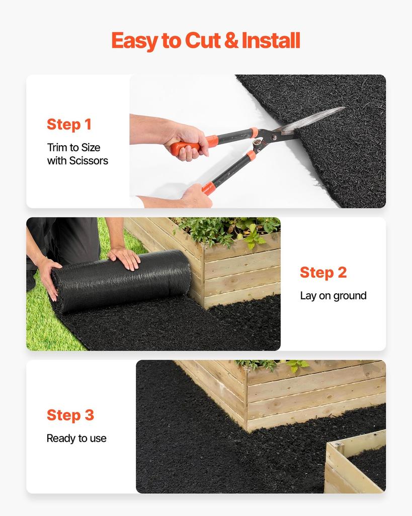 Rubber Mulch Mat Roll, 2 Rolls 244 x 61 cm Recycled Rubber Mulch Mat, 0.5 Thick Cuttable, Reduced Weed Growth, Natural-Looking Weed Barrier Mat,