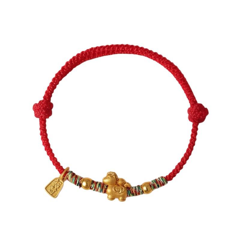 Sterling Silver Zodiac Horse Red Rope Bracelet - Handwoven, Unisex красный