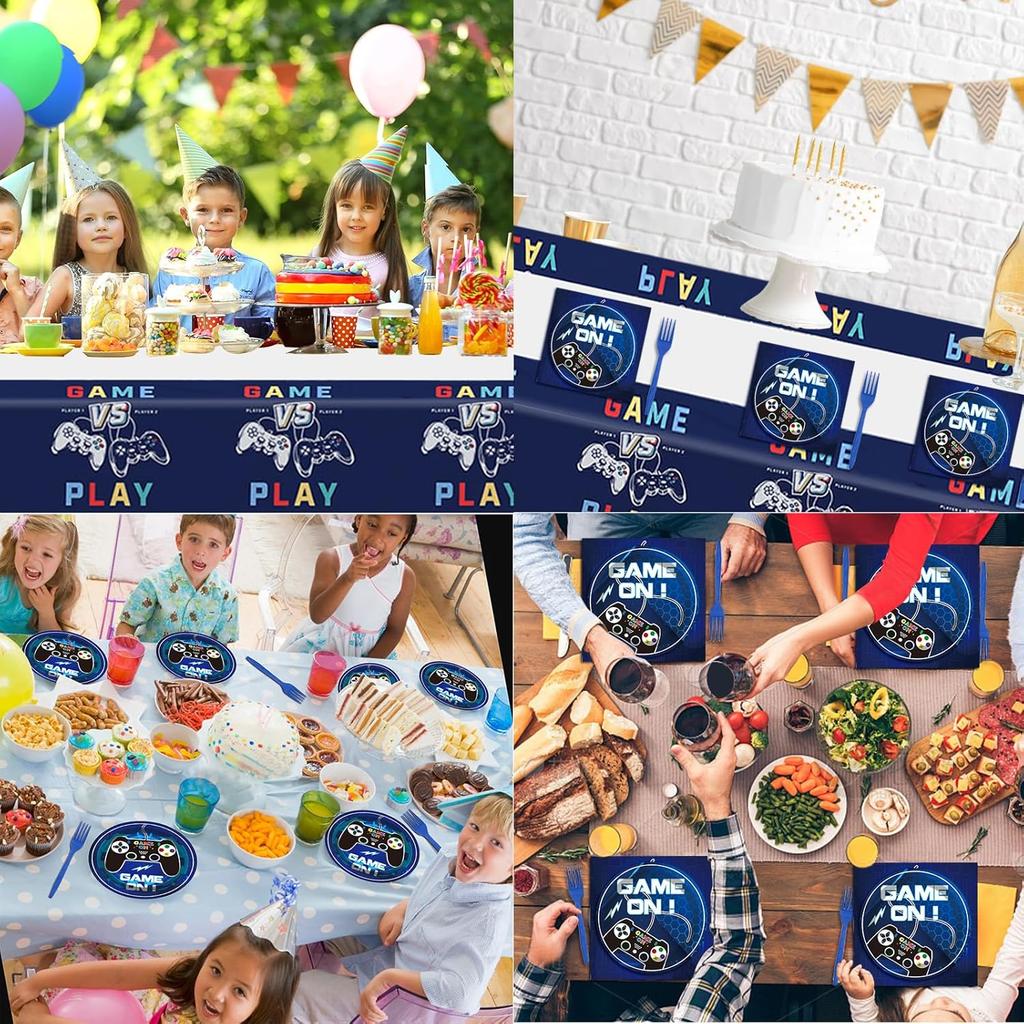 Video Game Party Supplies Tableware Set, Video Game Birthday Decorations, Including Dinner Plates, Tablecloth, Forks, and Napkins, Game Birthday