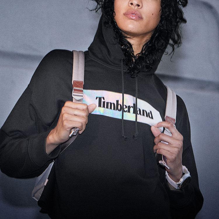 Timberland Linear Logo Print Loose Fit Sports Hoodie Women Hoodies Black A25FZ-001