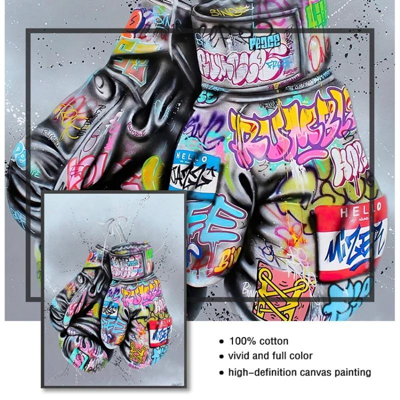 Obraz Sztuka Uliczna na Ścianę do Salonu Dekoracja Domu Rękawice Bokserskie Graffiti Plakaty i Wydruki na Ścianie Obraz na Płótnie