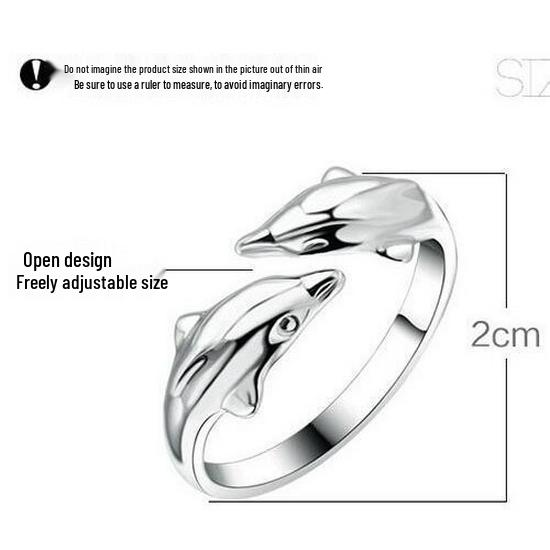 925 Sterling Silver Dolphin Adjustable Ring for Women - Japanese Korean Style