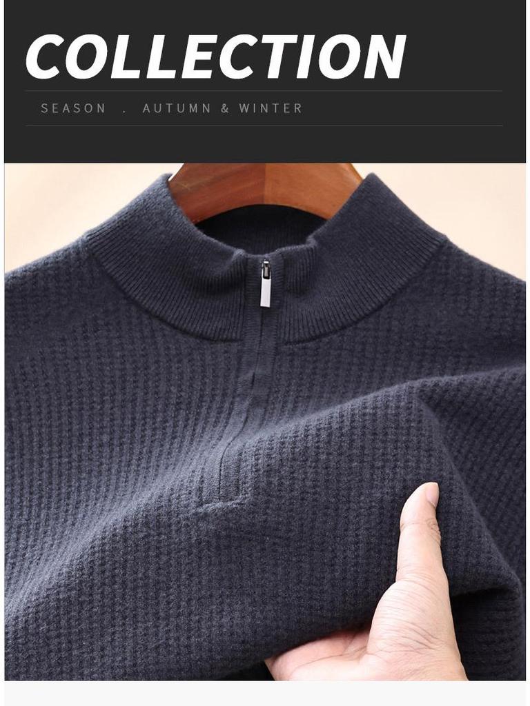 Hengyuanxiang Men's Zippered Half-High Neck Cashmere Wool Sweater – 2025 Autumn/Winter Collection