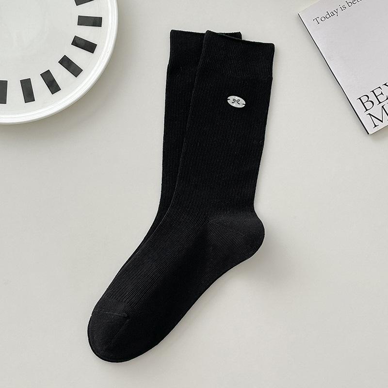 

Женские весенне-осенние хлопковые носки с бантом и пуговицами, балетные, с цилиндрическим верхом и махровой подошвой 1 pair чёрный