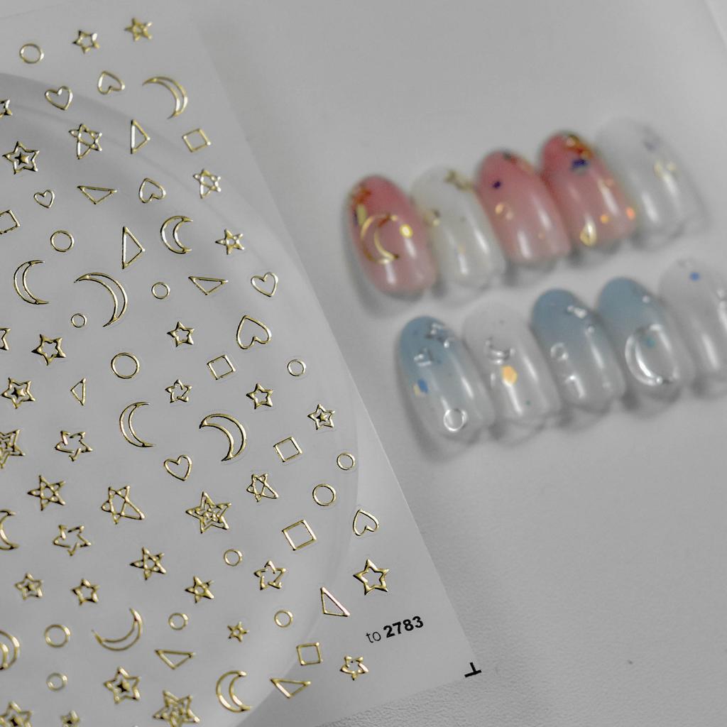 Gold Silver Love Star Moon Geometric Lines Necklace Stamping Retro Soft Self Adhesive Nail Art Sticker Manicure Decal