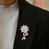 Coats Accessory Rhinestone Flower Brooch for Women, Golden Plated Floral Lapel Pin, Sparkling Clothing Jewelry Wedding Party Prom