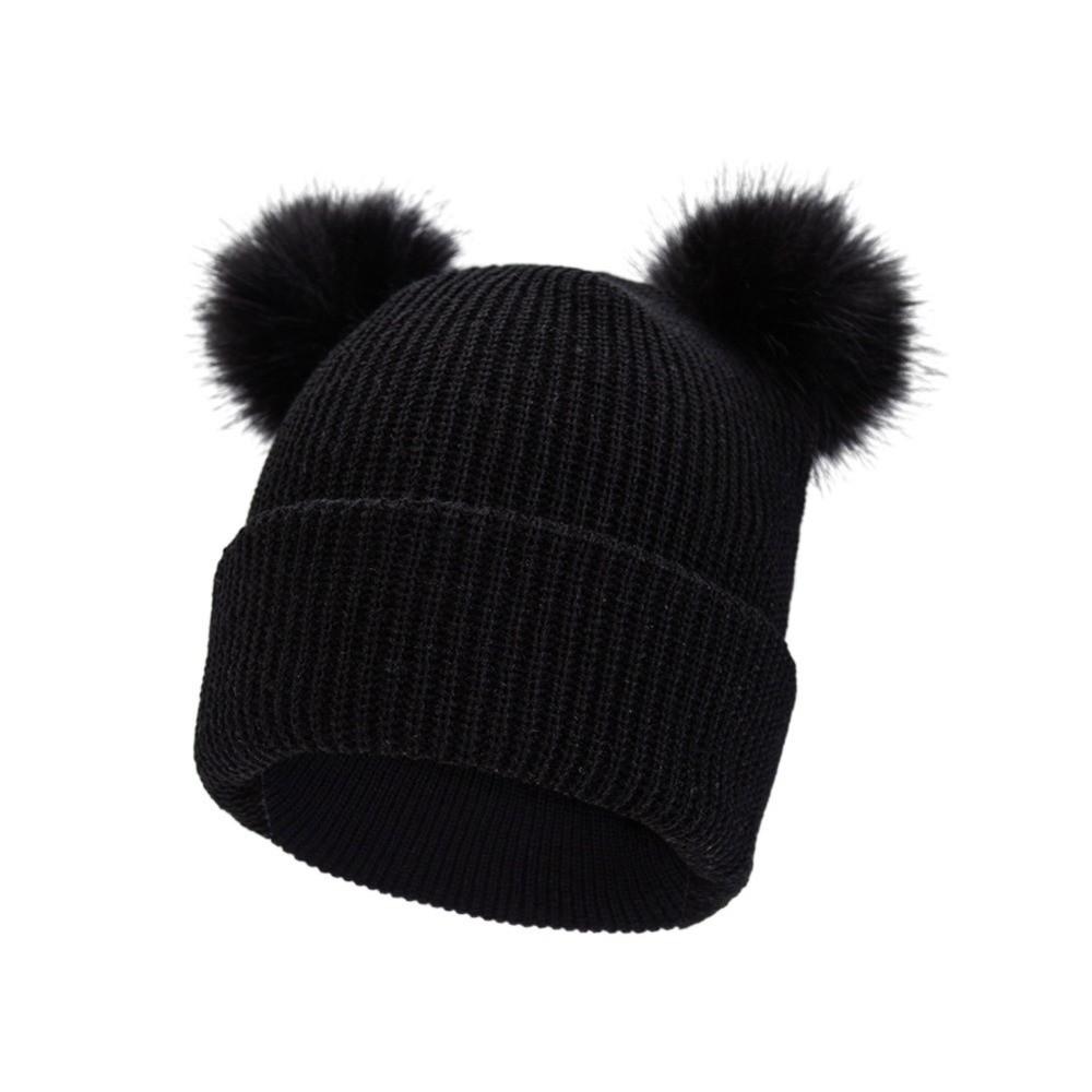 Plush Ball Baby Knit Hat Solid Color Newborn Turban Cap Infant Bonnet  Winter Autumn Season