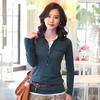 Design Feeling Color Block Mock Two Piece T Shirt For Women With Stretch Cotton For Office Wear