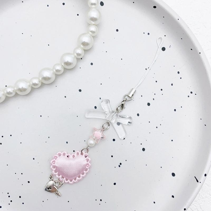 Fashion Heart Bowknot Star Hanging Pendant Phone Charm Lanyard Pocket Keychain Strap Bag Decoration Wallet Pendants