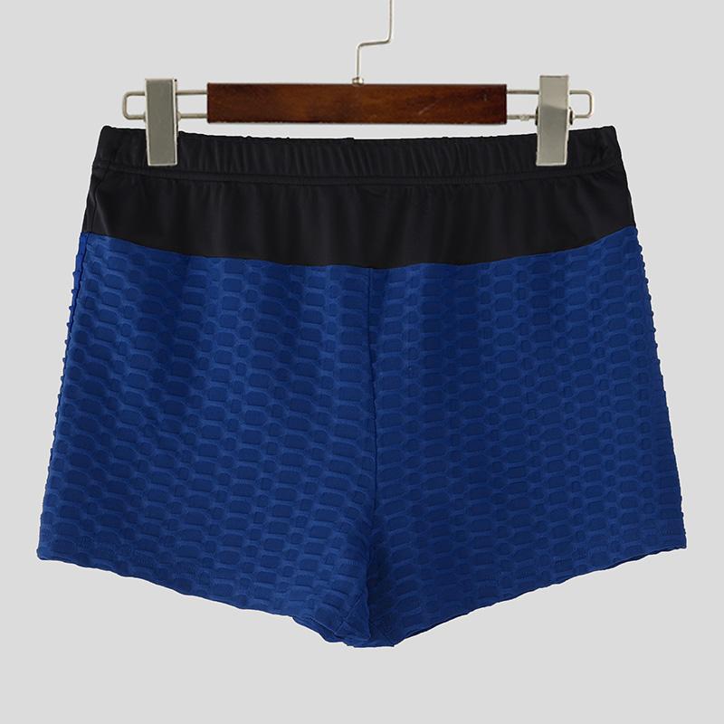 INCERUN Herren Elastischer Bund Textur Patchwork Haus Sport Training Strandshorts Eng anliegende Hose XL blau