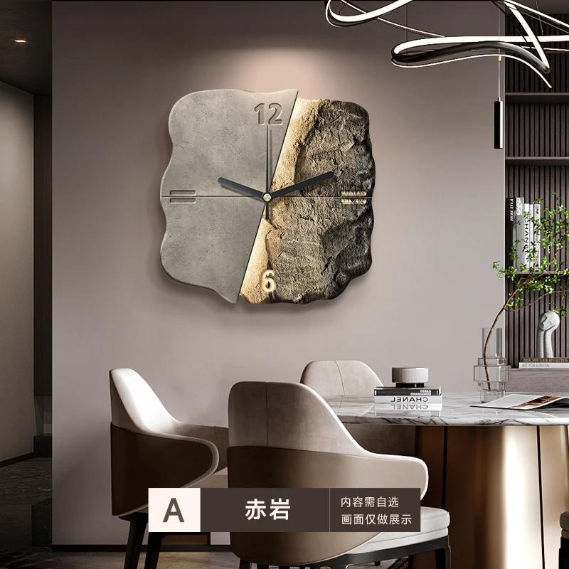 Light Luxury High-end Home Decor Wall Clock Abstract Three-dimensional Sandstone Living Room Decoration Clock Silent Clock