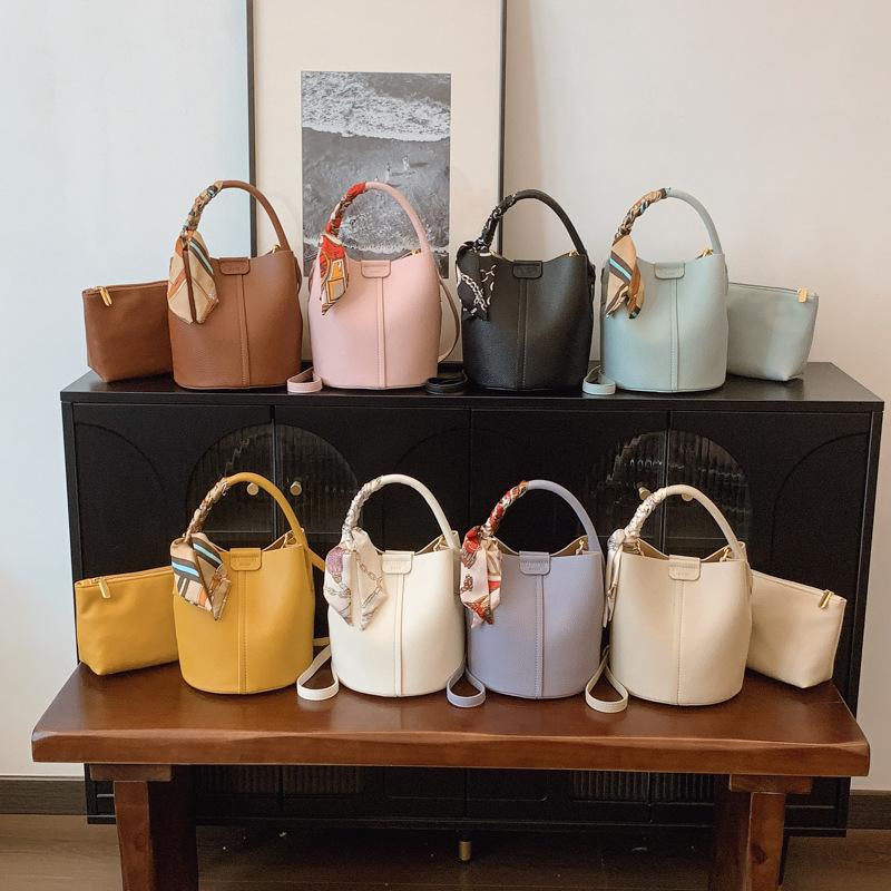 New niche popular silk scarves contrasting colors, children and mothers, bucket bags, portable shoulder messenger trendy women's bags