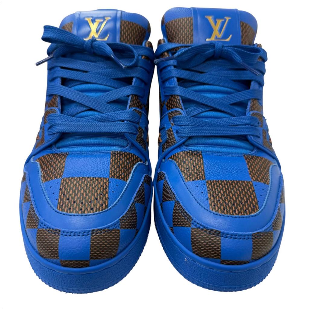 Excellent LOUIS VUITTON Low Cut Sneakers LV Trainer Line Damier Leather Mens 6 Used
