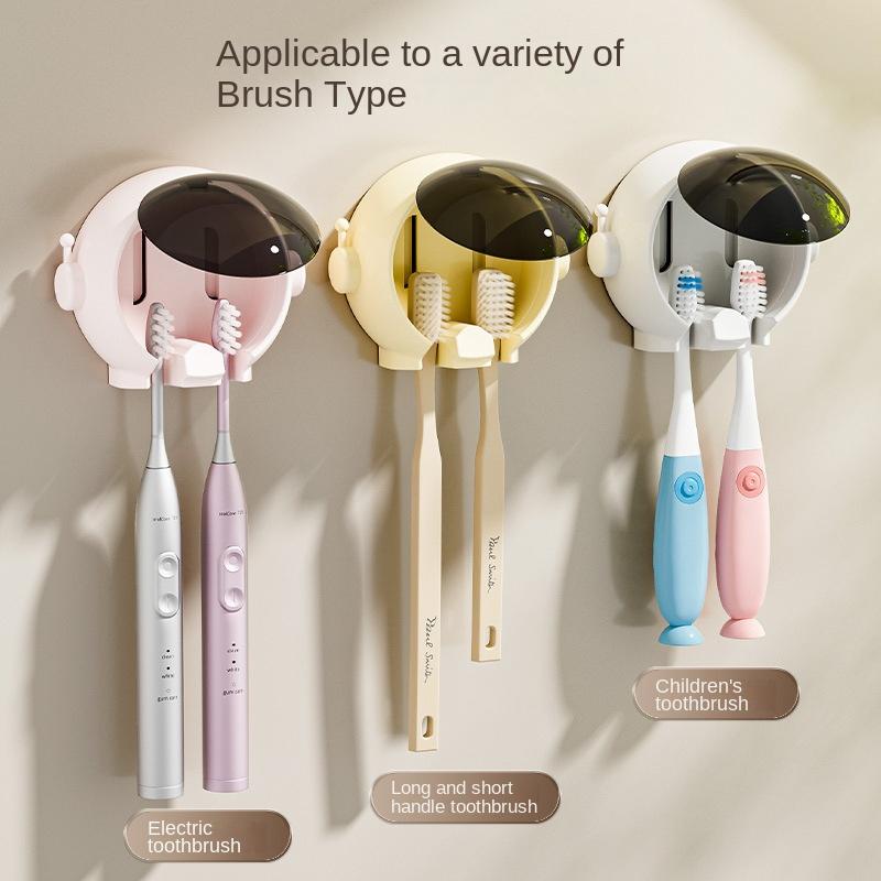 Wall-Mounted Toothbrush Holder with Dust Cover - No Drill, Upside Down Design for Electric & Manual Brushes, Space-Saving Bathroom Organizer KTY