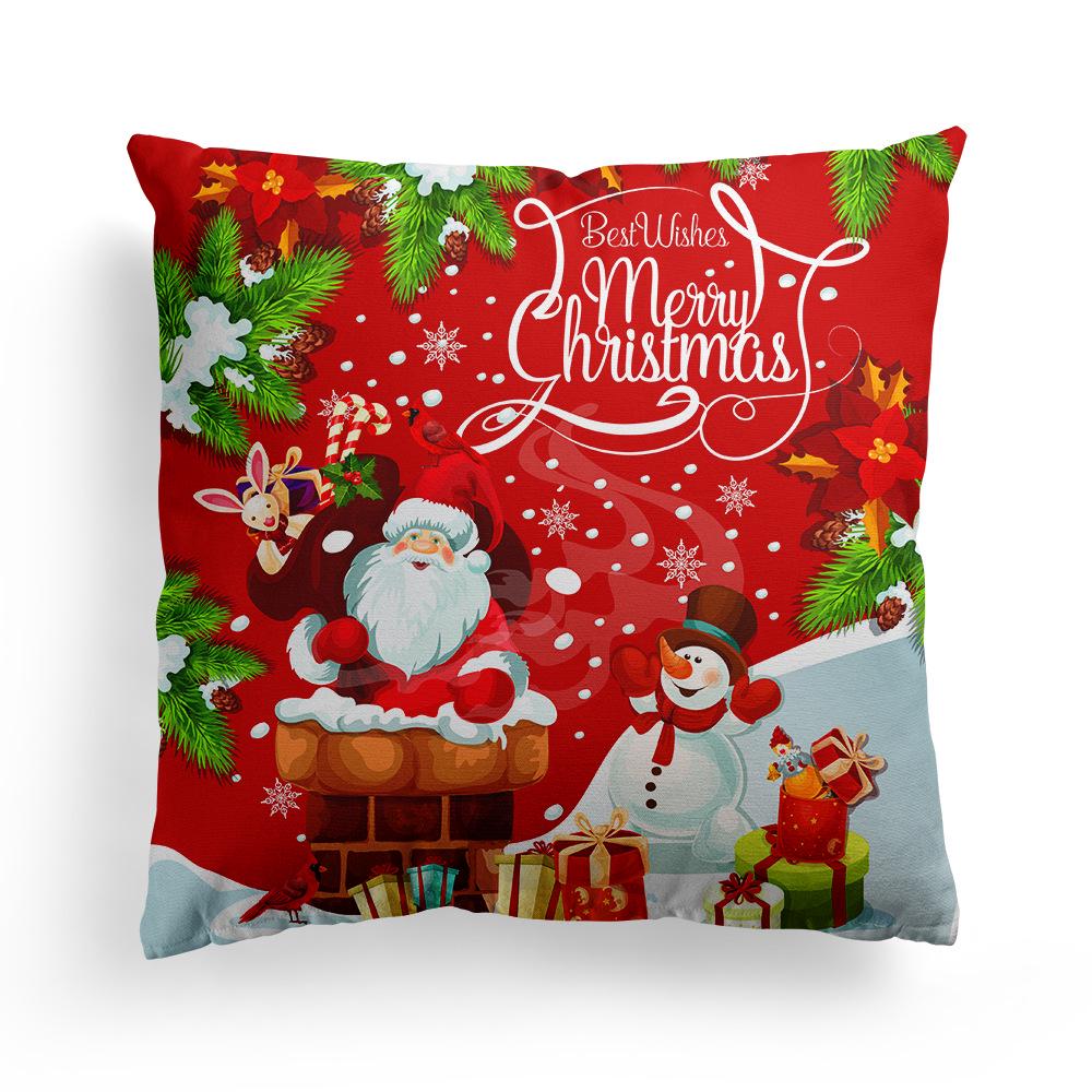 Christmas Cartoon Print Pattern Cushion Cover Home Living Room Sofa Decoration Square Polyester Throw Pillow Cover 45x45cm