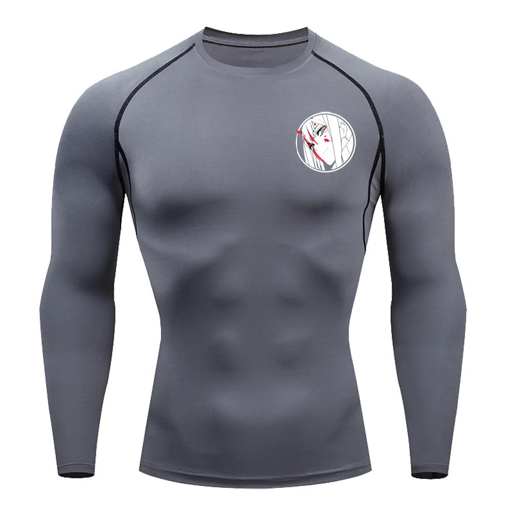 Удобная фитнес-футболка для мужчин Zero Two и графический дышащий облегающий топ Летний для спортзала, бега, тренировок Эластичный фитнес-костюм S