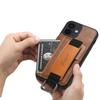 SUTENI H13 For iPhone 12 mini 5.4 inch Card Holder Case with Hand Strap Kickstand Leather Coated PC+TPU Phone Cover