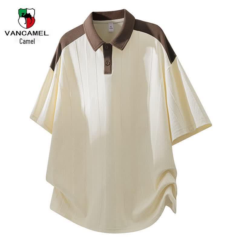 VANCAMEL Men s Colorblock Lapel Polo Short Sleeve T-Shirt M