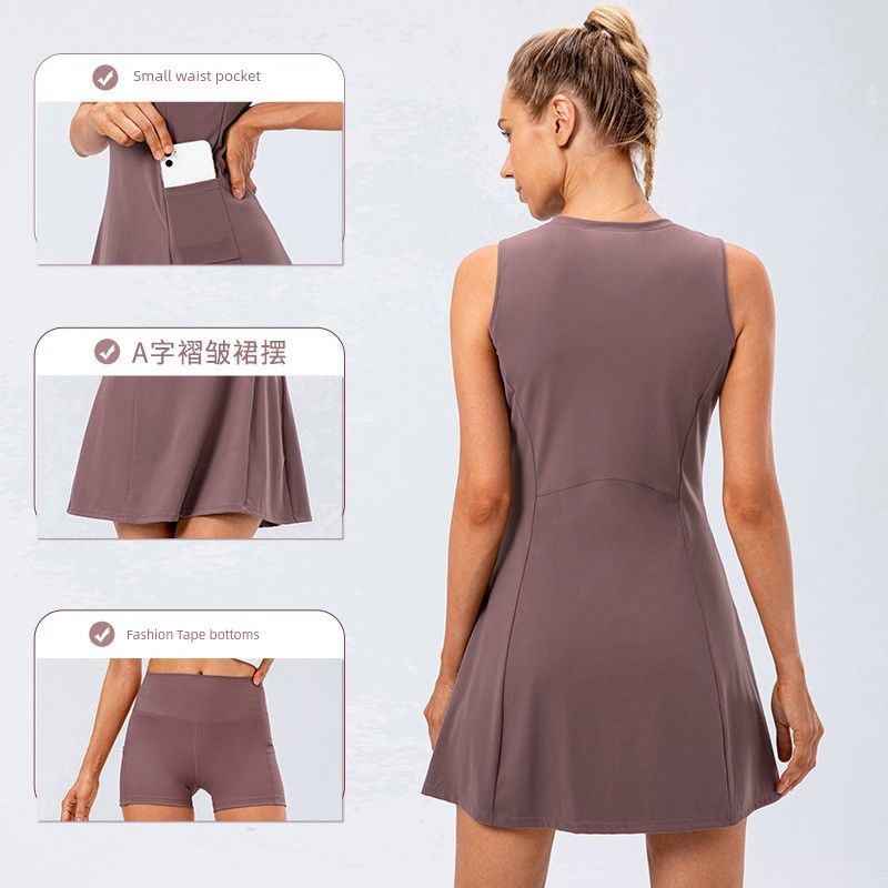 Yoga Jumpsuit Badminton Clothing Volleyball Clothes Women's Skirt Pantskirt Silm Tennis Quick-Drying Breathable Fake Two-Piece Sportswear