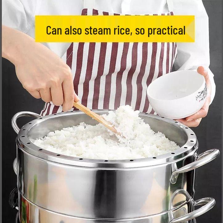 Extra Thick Stainless Steel Home Steamer Pot - Energy-Saving, Non-Flavor Transferring Multi-Layer Basket