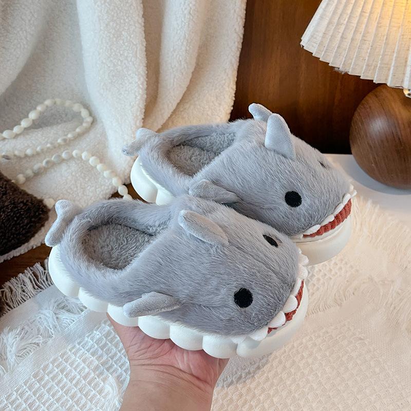 Children Warm Winter Cotton Slippers Plush Lining Back Heel Indoor Home Shoes for Boys and Girls 24/25 size серый