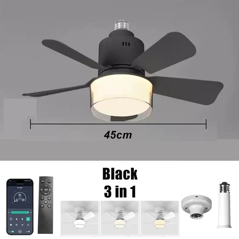 

Светодиодный потолочный вентилятор E27 с управлением через приложение и пульт, диммируемый, с 6 регулируемыми скоростями ветра, подходит для гостиной, кабинета, домашнего использования