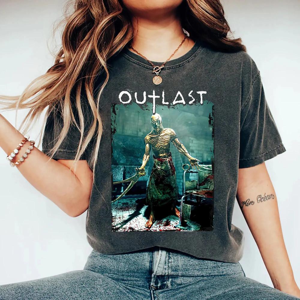 Outlast Horror Game TShirt Scary Survival Gamer Tee Clothing Graphic Short Sleeve Shirt Unisex Unisex Women AllSeason