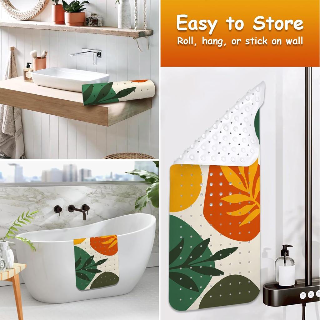 Non Slip Bathtub Mat, Bohemia Bath Mat for Tub, Extra Long Bathtub Mat Shower Mat with Suction Cups and Drain Holes for Elderly Kids Toddler Baby 40
