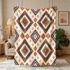 [2D FLAT PRINTING] 1pc Warm Brown Contrast Navajo Diamond Geometric Theme Flannel Blanket - Large Size, Soft, Lightweight, And Warm, Suitable for All 