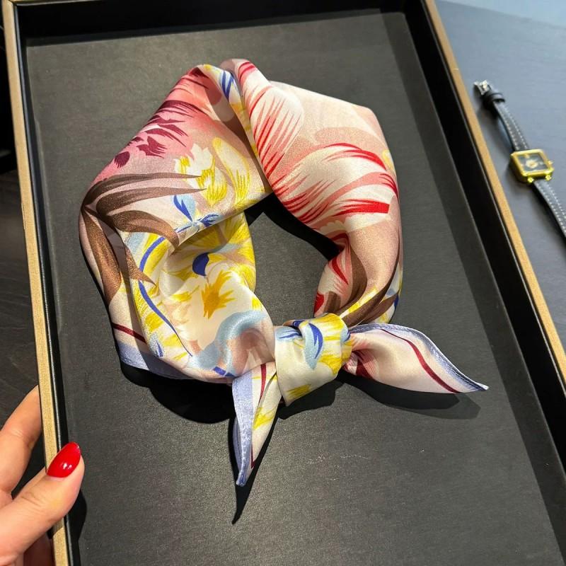 100% Pure Silk Square Scarf Women Lightweight Neck Wrap Floral Print 53x53cm