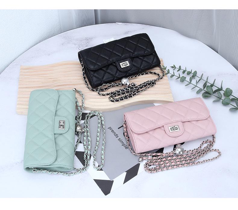 Luxus Rindsleder Kaviar Muster Kette Umhängetasche: Damenmode Multifunktionale Geldbörse & Clutch aus echtem Leder