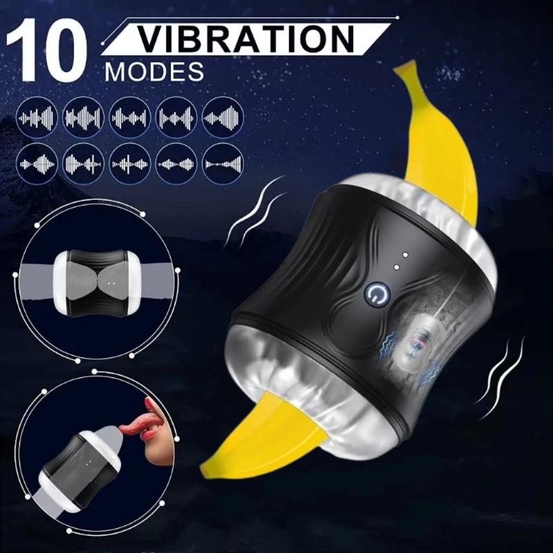 Male Piston Vibrating Masturbator Penis Massage Powerful Vibrator Double Opening Realistic Vagina Blowjob Male Adult Products