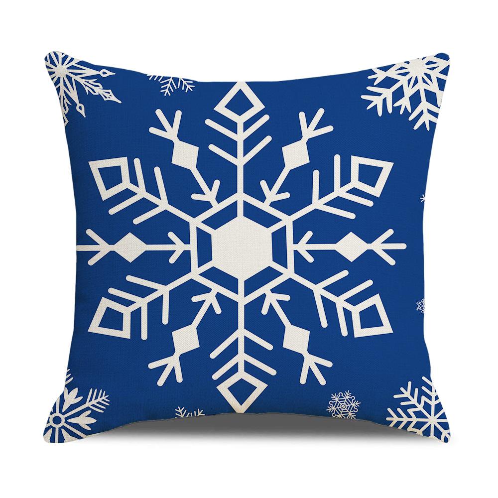Blue and White Simple Printed Linen Pillow Cover Christmas Cushion Cushion Cover Christmas Home Decoration