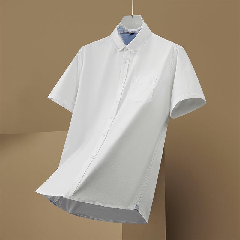 Plus Size Men's Solid Color Oxford Short-Sleeve Shirt - Summer Business Casual.