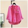 Camisa de Pana para Mujer Blusa de Forro Polar Manga Larga Otoño Invierno Ropa de Mujer Moda Coreana Tops de Bolsillo de Botones Individuales Nuevos