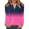Camiseta Feminina Estampada Botão Manga Longa Diário Fim de Semana Moda Básica Decote V Regular Top