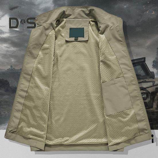 Herre Vest Ståkrage Ermeløs Glidelåslukking Vestjakke med Store Lommer Ensfarget Utendørs Fiskevest