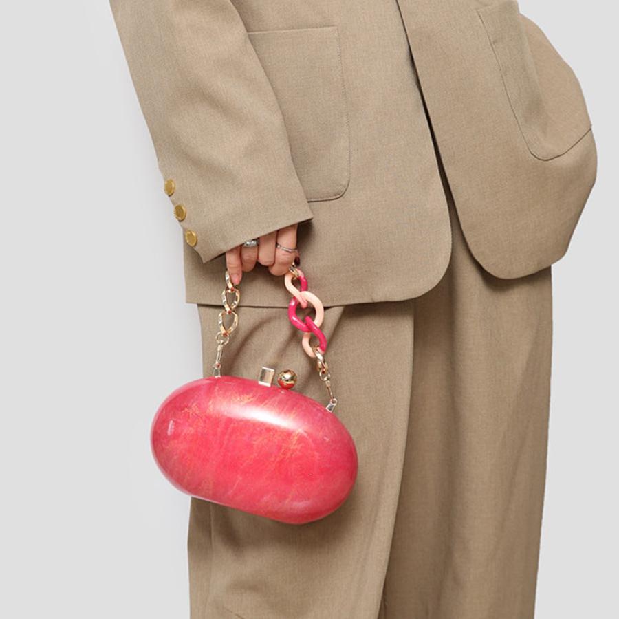 Acrylic Clutch Oval Pearl Egg Evening Bags Small Woman Bag Chain Messenger Handbag Small Wedding Party Purses Chain Shoulder Bag