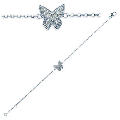 [I9793] - Silver Bracelet 'Butterfly' Silver White (rhodium-plated) - 10x10 Mm