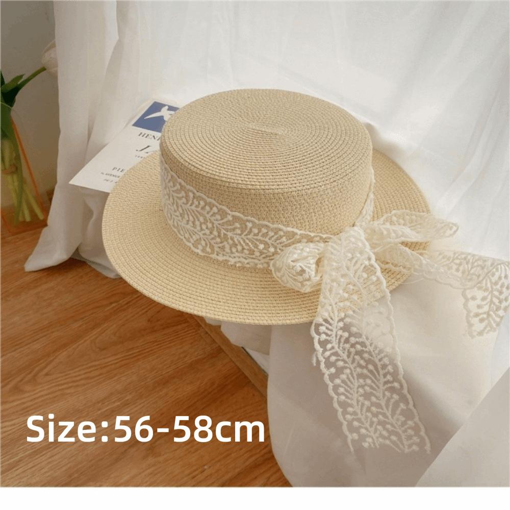 Style Accessory Lace Bow Straw Hat Wide Brim Elegant Visor Cap Sun Protection Sun Protection Hat Sun Protection