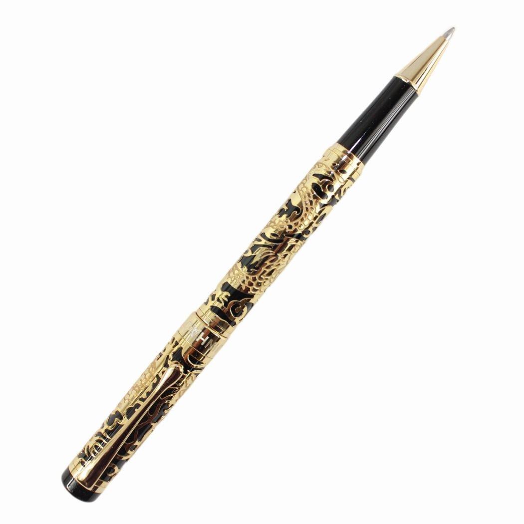 

Gullor Beautiful Noble Roller Ball Pen Jinhao 5000 with Black Gold Dragon Carving