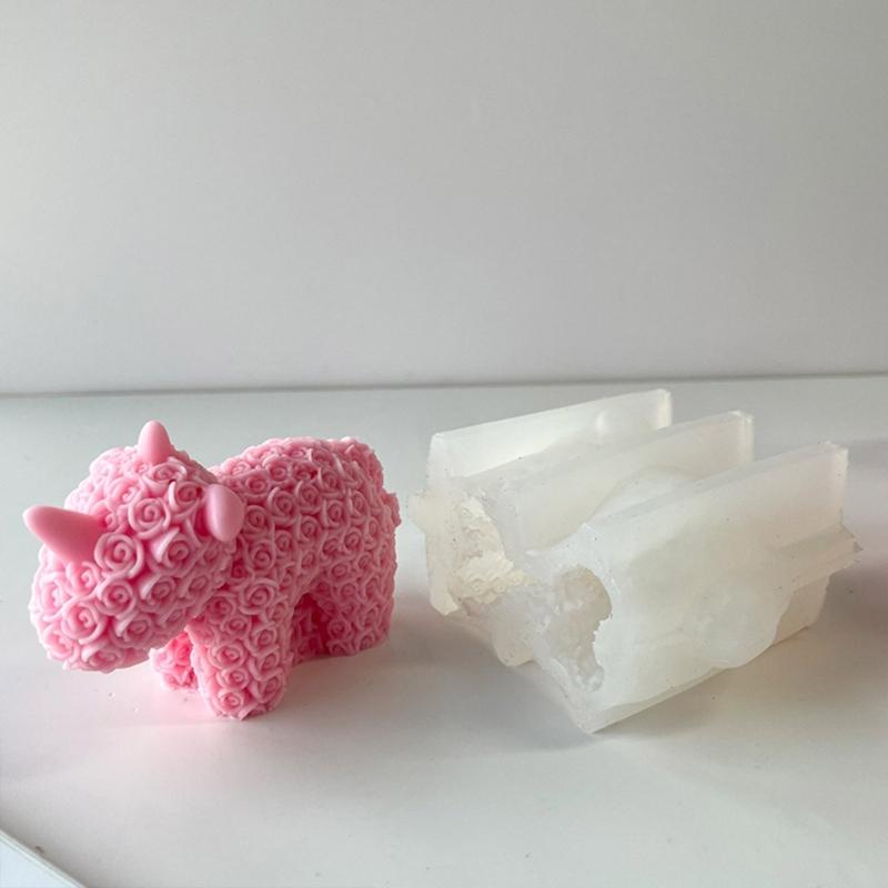 Rose Series Animal Aromatherapy Candle Silicone Mold Diy Rabbit Bear Handmade Soap Dripping Plaster Decoration Mold