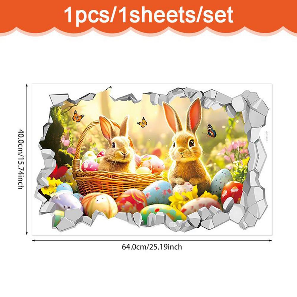 Wall Stickers Cartoon Removable Art Adhesive Hole Break Design Rabbit Wall Sticker For Bathroom Nursery Preschool Playing Room