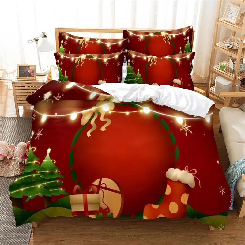 Christmas Bedding Set Polyester Duvet Cover Quilt Comforter Pillow Case 3D Red Double Full King Queen Twin Single 2/3PCS Bedroom