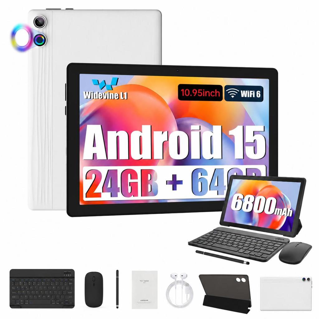 Android 15 Tablet, 11 Inch, 24GB RAM+128GB ROM, Keyboard And Mouse, WiFi 6, Widevine L1