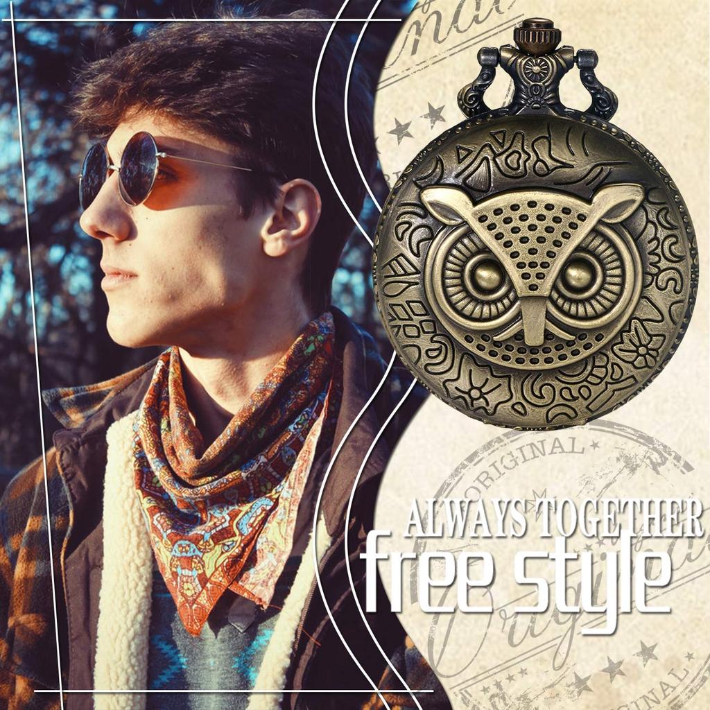 JEWELRYWE Owl Pocket Retro Analog Pendant Perfect Gift for and Christmas Watch, Antique-Style Watch, Alloy, Coming-of-Age Ceremonies, Birthdays,