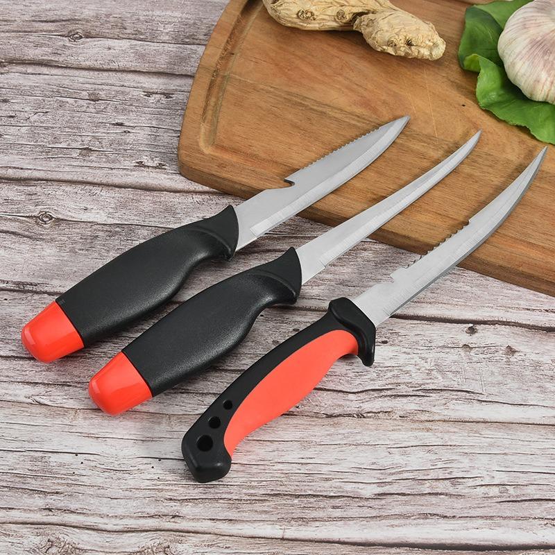 Fischmesser aus Edelstahl mit schwimmender Fischklinge, multifunktionales Küchenmesser, Outdoor-Fischmesser, Wellenschliffmesser mit Scheide