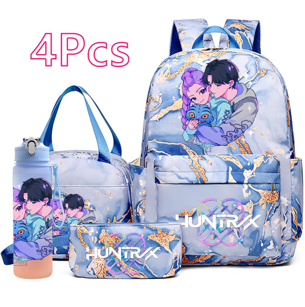 4Pcs/set New K-Pop Printed Backpack Handbag Pencil Case with 750Ml Water Bottler for Teenager Boy Girl Schoolbag Student Large Capacity Bookbag