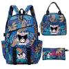 Kuromi Kids School Backpack Set 3pcs Cartoon Oxford Fabric Lightweight Ergonomic Shoulder Bag Grades 3-9